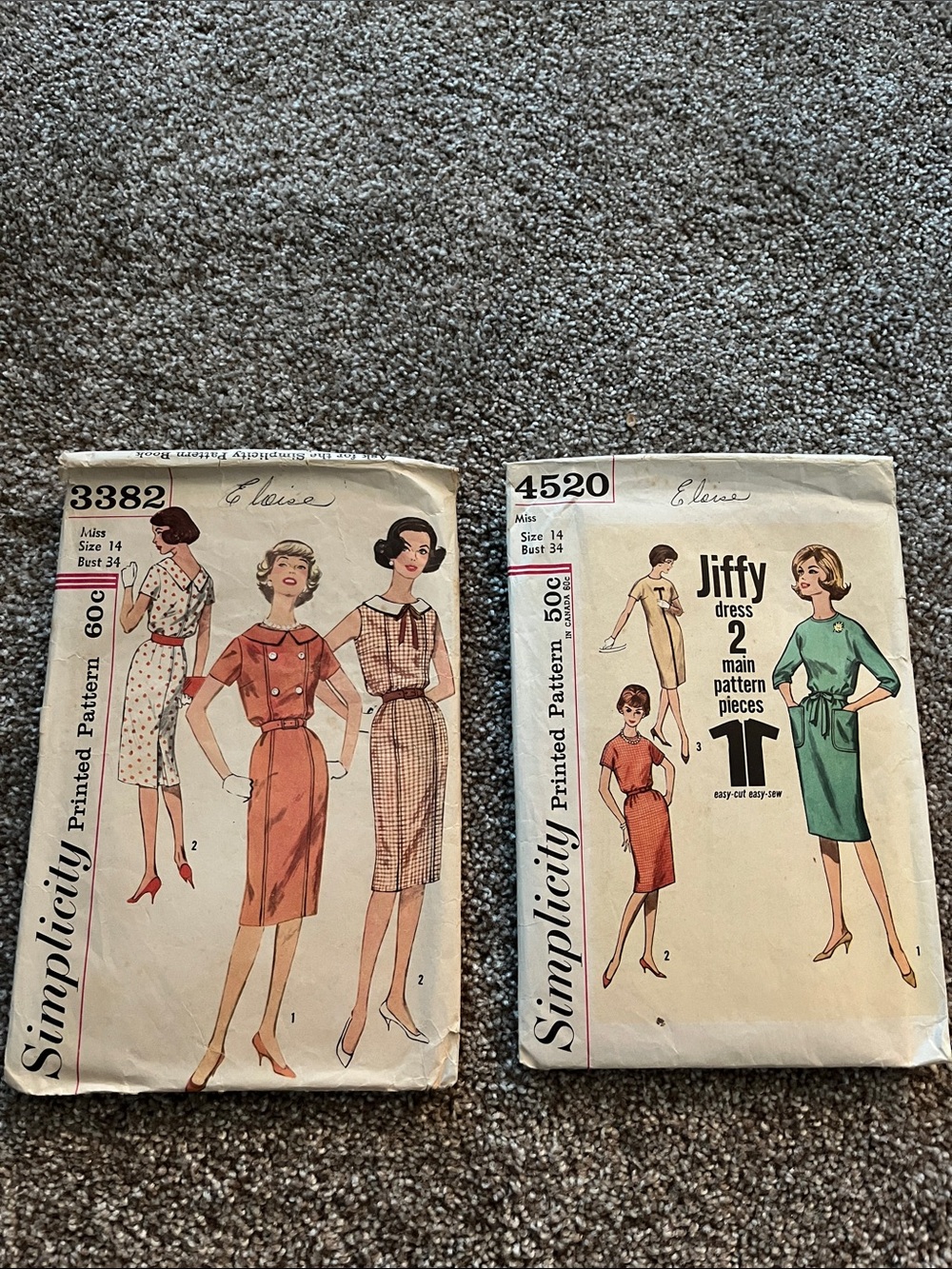 2 Vintage Simplicity Sewing Patterns from 60s. 4520-3382 
Rare